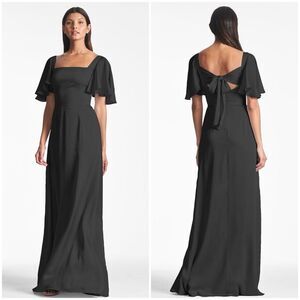 Sachin & Babi The Aurora Gown Maxi Dress Black Flutter Sleeves Size 2 NEW